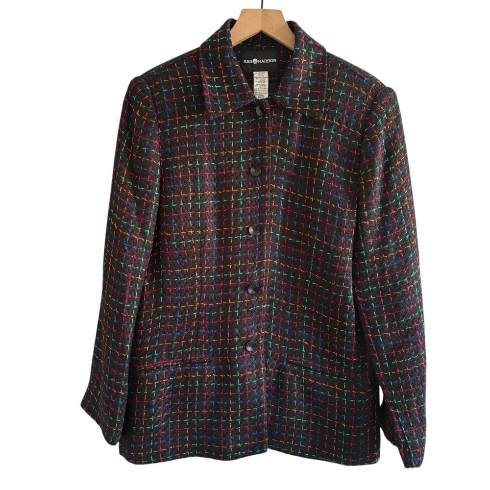 Vintage Sag Harbor Tweed Blazer 12 Multicolor Lined Office Workwear Academia